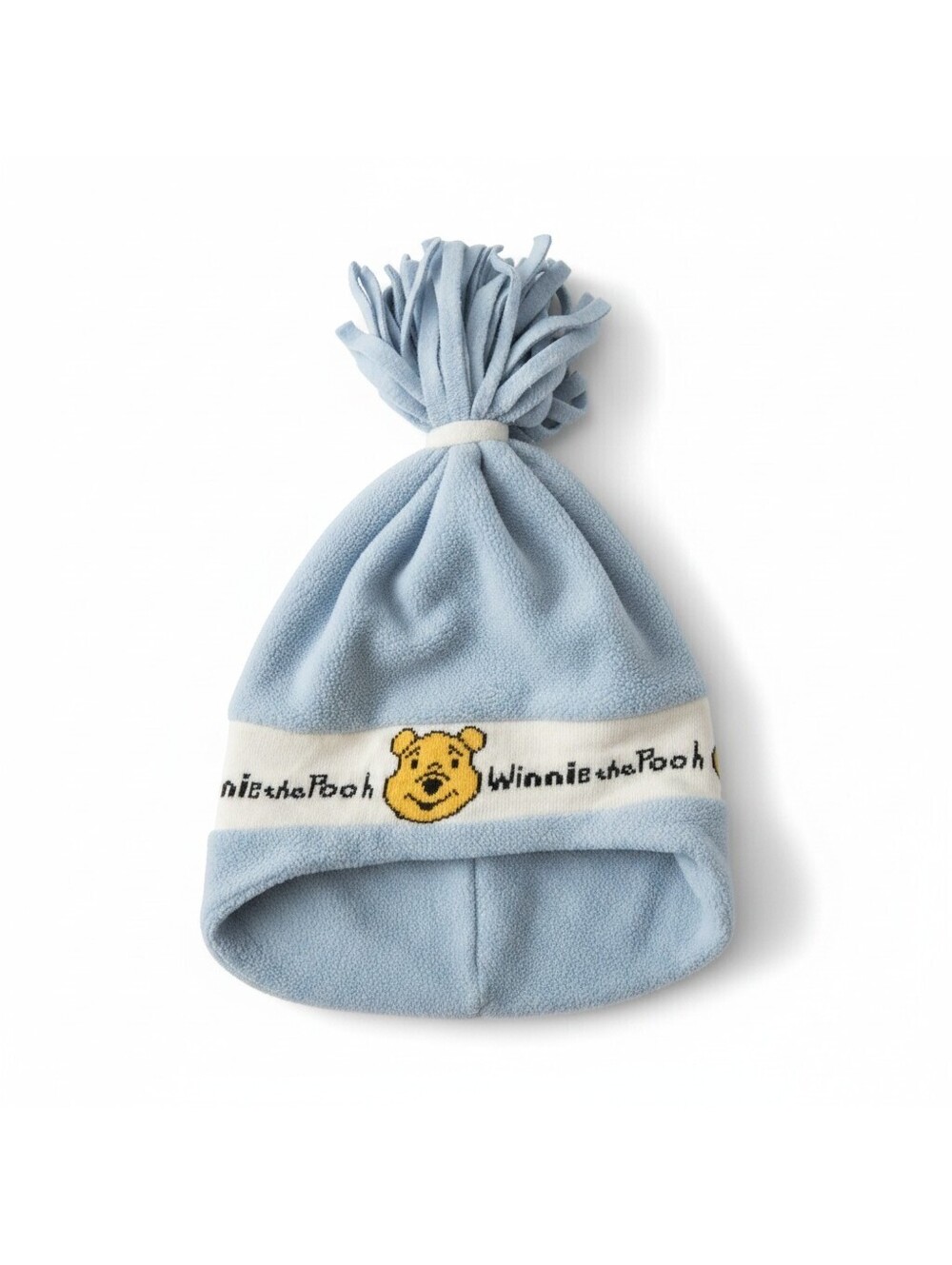 Vintage Disney Winnie the Pooh Fleece Hat 53/55 Blue Tassel Beanie Y2K